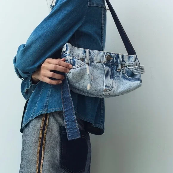 BLOGGERS FAV ZARA PATCHWORK DENIM SHOULDER BAG - Picture 5 of 10